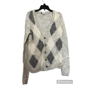 J. Crew Mohair Cardigan Sweater Argyle‎ size M women’s